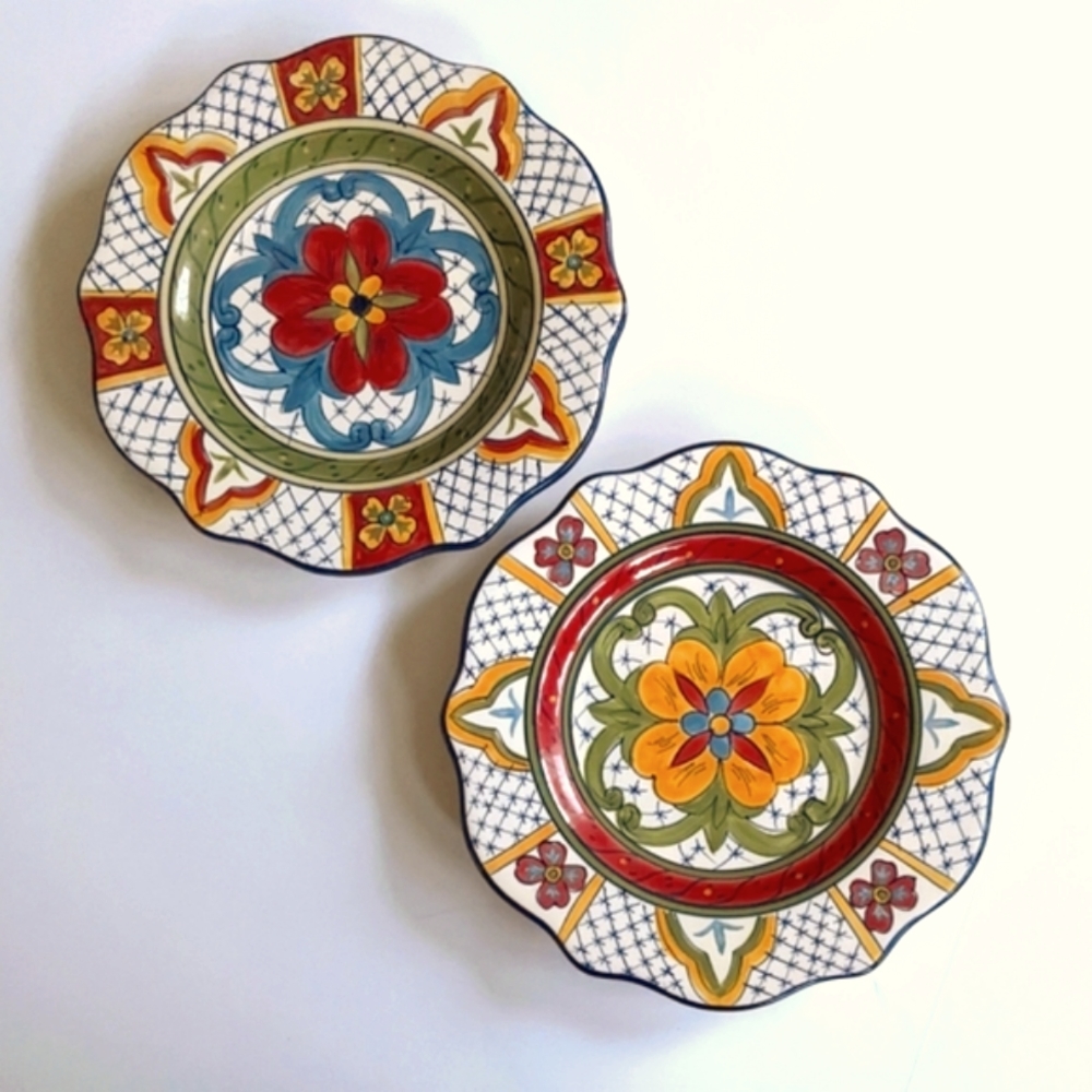 2 Tabletops Unlimited Cordoba Hand Painted Salad Plates